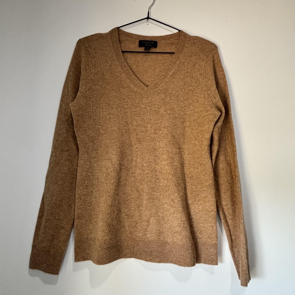 Charter Club Sweater Womens Small Beige 100% Cashmere V Neck‎ Pullover Knit